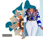 时尚印花上衣与白色长裤搭配