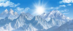 蓝天白云雪山背景画