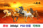 八骏图夕阳下奔腾骏马