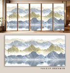 中式山水风客厅背景墙画