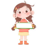 双马尾小女孩拿小白板小黑板插画