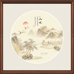 中式山水圆形装饰画