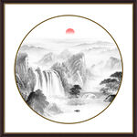 圆形水墨山水画
