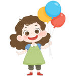 女孩拿彩色气球玩具儿童插画