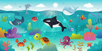 卡通鲸鱼海底动物珊瑚水族馆背景