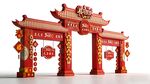 中式喜庆红色牌坊