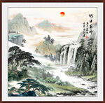 流水生财山水画壁画