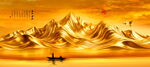 金色山水风景画