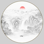 圆形山水水墨画