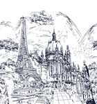 手绘世界著名建筑景观