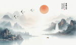 新中式屏风隔断水墨山水画