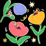 花朵上的童趣奇幻场景