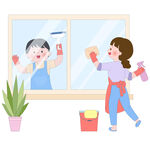家庭大扫除擦窗户擦玻璃打扫卫生