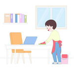 清理办公室桌面书架做家务插画