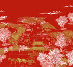 中式古典山水花鸟纹图案