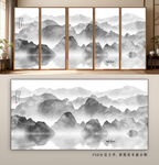 中式水墨山水背景墙画