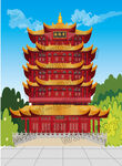 中国古代建筑黄鹤楼矢量图片