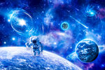 蓝色太空星球宇宙黑洞宇航员背景