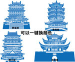 四大名楼滕王阁黄鹤楼鹳雀楼矢量