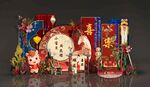 蓝红色新中式宝宝宴布置素材