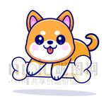 可爱卡通趴在骨头上的小狗