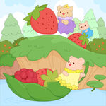 春天森林小熊精灵搬草莓可爱插画
