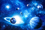 太空宇航员蓝色星空宇宙星球背景
