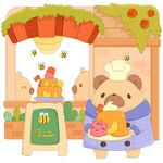 小熊厨师小蜜蜂蛋糕店美食插画