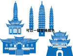 大理地标鸡足山大理古城大理三塔