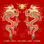 双龙纹彩龙升龙线描龙包装龙标签