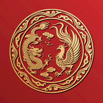 龙凤呈祥圆形金饰盘子图案贴纸