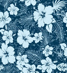 蓝底白色扶桑花植物图案