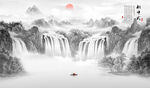水墨山水画背景墙