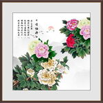 方形国画牡丹