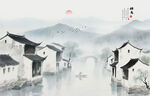 中国风水墨风景画背景墙