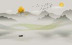 水墨山水间一叶扁舟