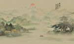 新中式水墨国画山水背景墙壁画
