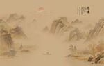 中式传统古画水墨山水意境图