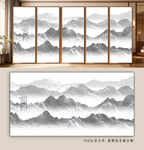 中式水墨山水屏风画