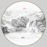 圆形山水水墨画