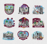 城市建筑冰箱贴卡通矢量图