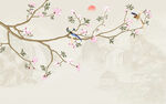 新中式花鸟画花卉背景墙
