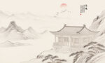中式古风阁楼山水画