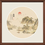传统古风山水画圆形装饰画