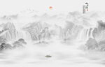 新中式水墨国画山水背景墙