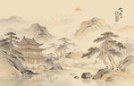 中式古风古典山水画背景