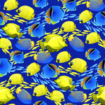 蓝色背景上的黄色鱼群图案