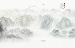 国画山水画背景墙