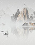 水墨山水间的静谧船只