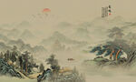 新中式中国风千里江山背景壁画